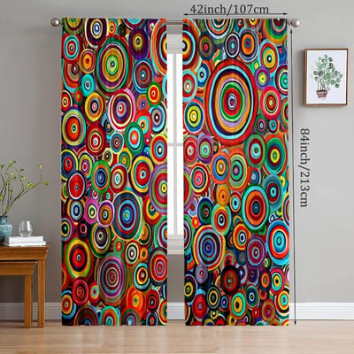 2 stuks - Kleurrijke romantische ronde polyester gordijnen, decoratieve gordijnen voor badkamer, slaapkamer, woonkamer en familiekamer 14Wx39L(35x100CM)x2 red