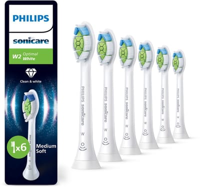 Philips Sonicare Optimal White W2 – Opzetborstels voor Elektrische Tandenborstel – Wit – Verpakking van 6 - Wittere tanden - HX6066/87