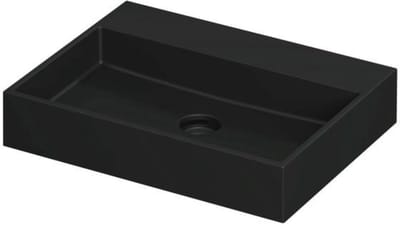 INK United Wastafel Porselein Zonder Kraangat incl. Porseleinen Click Plug en Verborgen Overloop Systeem - 600x450x110 mm - Mat Zwart