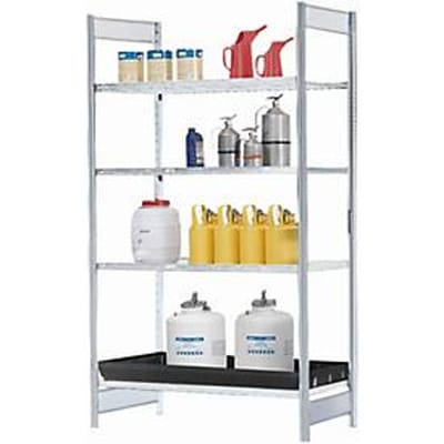 Gevaarlijke stoffen stelling asecos RSG-V 1364, B 1360 x D 640 x H 2000 mm, met 36 l PE opvangbak, 3 roosterplanken van verzinkt staal