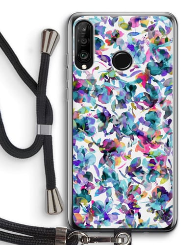 Case Company® - Hoesje met koord geschikt voor Huawei P30 Lite hoesje met Koord - Hibiscus Flowers - Telefoonhoesje met Zwart Koord - Bescherming aan alle Kanten en Over de Schermrand