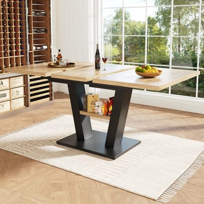 Sweiko Eettafel - Uitschuifbaar - 118-157 cm - Natuurlijke houtnerf + Zwart