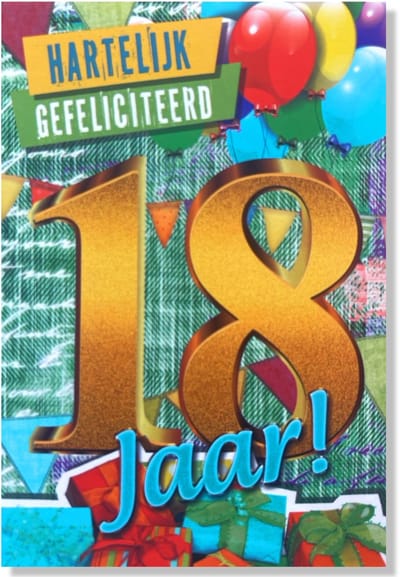 Hoera 18 Jaar! Luxe verjaardagskaart - 12x17cm - Gevouwen Wenskaart inclusief envelop - Leeftijdkaart