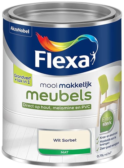 Flexa - Mooi Makkelijk Meubels Mat - Wit Sorbet - Mengverf - 750 Ml