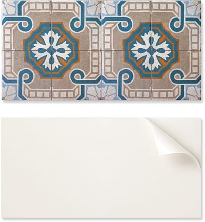 Decoratief vinylpaneel met afbeeldingen voor keuken of badkamer, 100x50 cm, mozaïekpatroon met ornamenten.