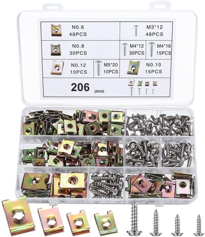 Dailygoods- Plaatmoeren U-Type Set - 206 Stuks - Bevestigingsclips Auto - Schroef Moer Clip Kit - Roestvrij Staal - Duurzame Constructie