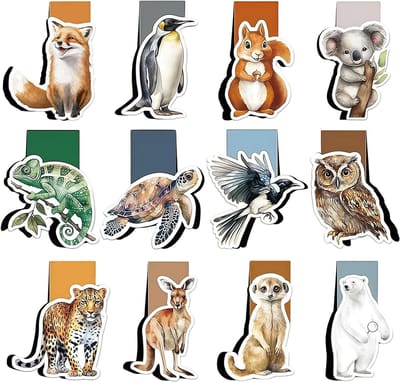 SnelShoppen - 12pcs Magnetische Boekenleggers Dieren, Schattige Dieren Boekenlegger Pagina Clip, Magnetische Boekenlegger Set voor Kinderen, Kleurige