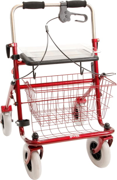 XL Rollator 60 cm Breed – Premis Provo – Extra Stevig Tot 150 kg – Brede Zitting – Verstelbare Handvatten – Duwbeugel - Eenzijdig links - Metallic Rood
