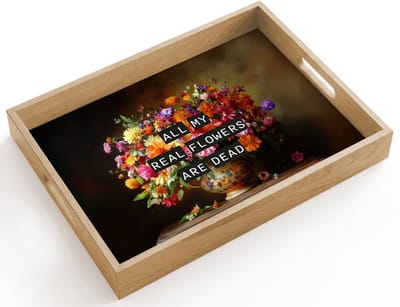 Dienblad hout 40x30 cm - Schootdienblad - Kleur - Bloemen - Vintage - Bloemenvaas - Borrelplank rechthoek - Plateau dienbladen