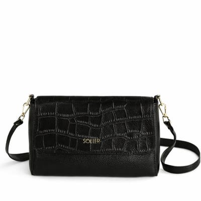 Solier FL61 LIVIENNE crossbodytas dames – leren schoudertas met klep, dierenreliëf en rits – zwart