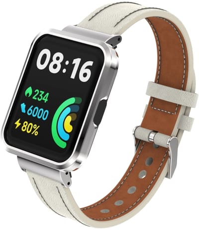 By Qubix - Leren band met case - Roomwit - Geschikt voor Xiaomi Redmi Watch 2 (Lite)