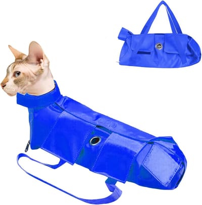 Opvouwbare kattenverzorgingstas - Beschermende beugel voor klauwverzorging, nageltrimmen, oogdruppels en oorreiniger (M, Blauw)
