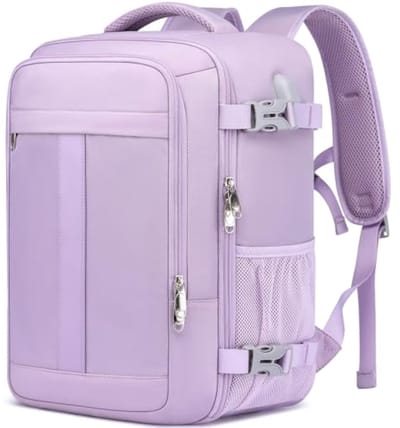 Reisrugzak 40x20x25 cm - 20L Handbagage voor Ryanair - Laptoprugzak met USB-poort - Geschikt voor 14 inch laptop - Paars