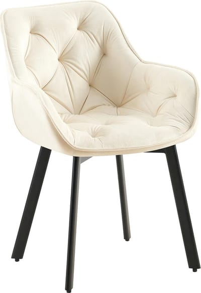 CLP Antigo Eetkamerstoel - Met armleuning - Metalen frame - Velvet - Fluweel/creme