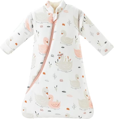 Famanu - Babyslaapzak voor de winter, afneembare mouwen, warm gevoerd, 3,5 TOG-waarde, winterslaapzak, voor jongens en meisjes, slaapzak voor peuters van 6 maanden tot 6 jaar, mooie zwaan, M (75-90