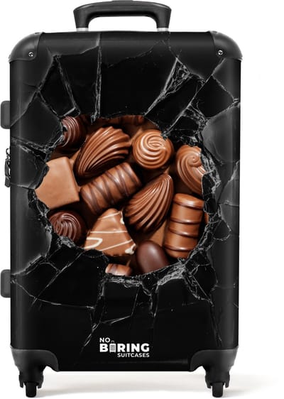 NoBoringSuitcases.com® - Koffer groot - Rolkoffer lichtgewicht - Bonbons verstopt achter gebroken glas - Reiskoffer met 4 wielen - Grote trolley XL - 20 kg bagage - Valiezen middelgroot - Hardcase bagagekoffer - Suitcase large
