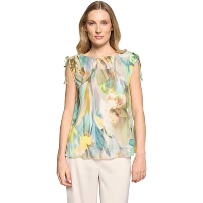 Shirt van mesh met aangerimpelde schoudernaad - meerkleurig / gedess. - Gr. 38 van Goldner Fashion
