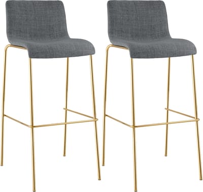 CLP Hover Barkrukken Set van 2 - Stapelbaar - Goudkleurig Onderstel - 150 kg - Stof - licht grijs/goud