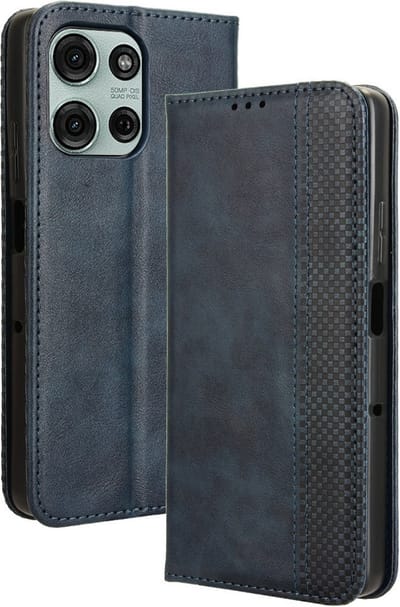 Coverup Hoesje - Geschikt voor Motorola Moto G75 Hoesje - Coverup Vintage Style Book Case - Blauw