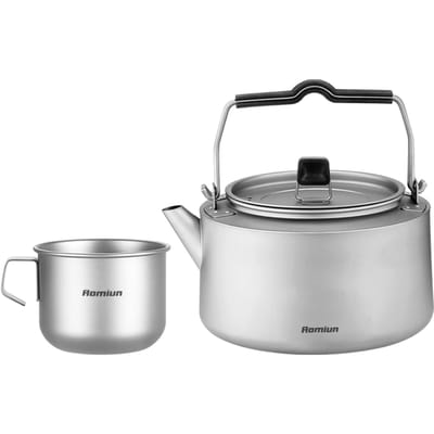 Ensemble de bouilloires d'extérieur Bouilloires à thé et à café en titane pur avec tasses Portables Inoxydables Camping Voyage 1L kettle 260ml cup