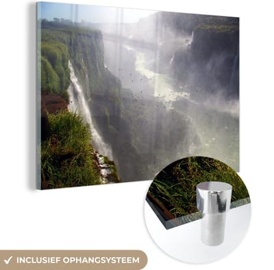 ® Glasschilderij 180x120 cm - Schilderij acrylglas - Meerdere watervallen en het mistige jungle landschap van het Nationaal park Iguazú in Argentinië - Foto op glas - Muurdecoratie woonkamer - Wanddecoratie slaapkamer - Schilderijen