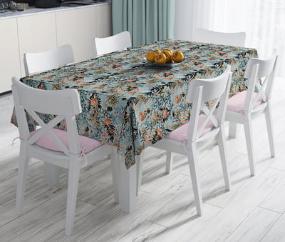 Tafelkleed 135x220 - Bedrukt Velvet textiel - Bloemen op lichtblauw - Fluweel - Tafelkleden - Tafellaken