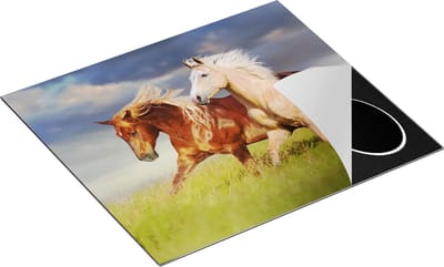 Chefcare Inductie Beschermer Bruin en Wit Paard in de Wei - 60x50 cm - Afdekplaat Inductie - Kookplaat Beschermer - Inductie Mat
