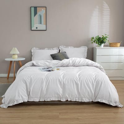 Y-NOT - Ruffles - Dekbedovertrek - Microvezel - 1 Persoons - 140x200/220 cm - Wit