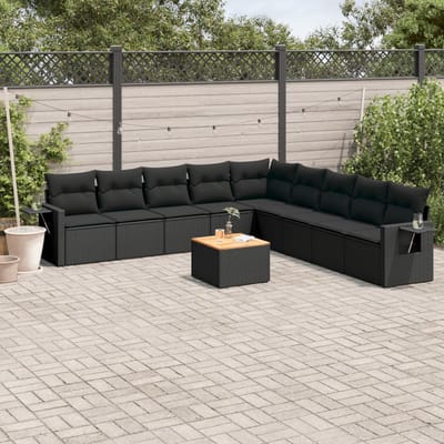 vidaXL - 10-delige - Loungeset - met - kussens - poly - rattan - zwart