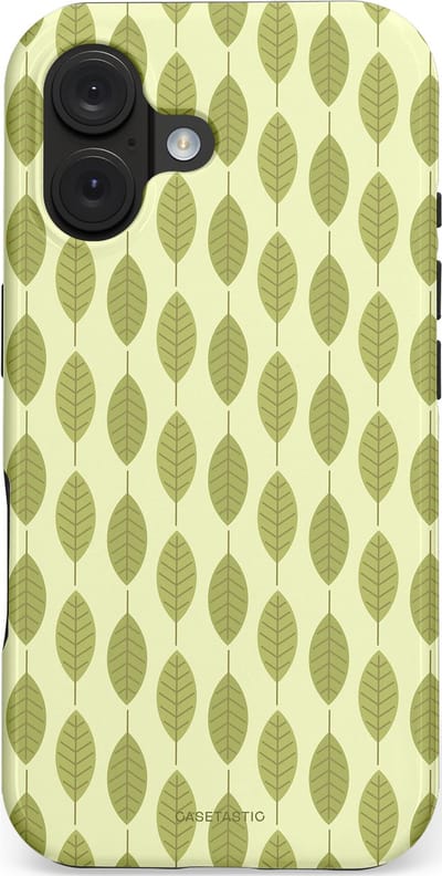 Casetastic hoesje geschikt voor Apple iPhone 16 - MagSafe - Dubbellaagse bescherming - Bladerenpracht in het groen - Fashion Case - Crème Olijfgroen