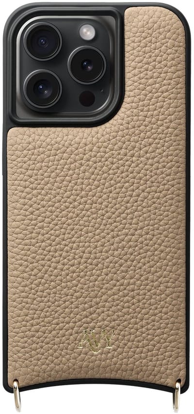 AVY Leren Hoesje | Geschikt voor Apple iPhone 14 Pro | Compatibel met MagSafe | Leather Case | Back Cover | Haakjes voor koord | Beige