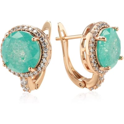 Nouvelles Boucles d'Oreilles Pendantes Zirconium Coupe Ronde Émeraude Pour Femmes Luxe Couleur Or Rose Accessoires de Mariage Bijoux Fins Quotidien beige