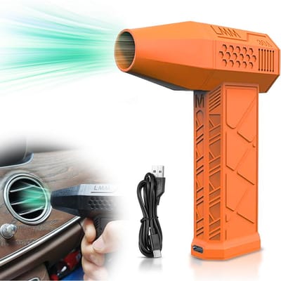 Dépoussiéreur électrique à air comprimé 130 000 tr/min, vitesse réglable, ventilateur turbo intégré 2 x 1 300 mAh orange