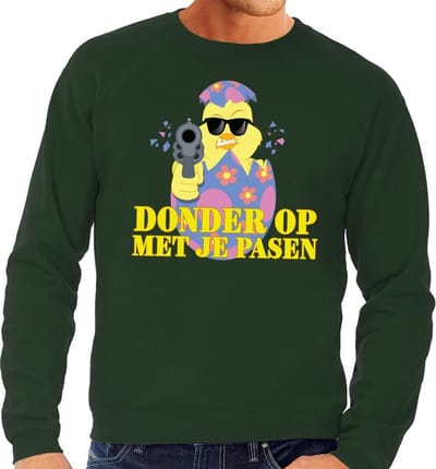 Fout Paas sweater groen donder op met je Pasen voor heren - Pasen trui S