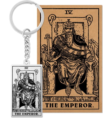 Tarot Sleutelanger IV: De Keizer / The Emperor - Op Cadeau Kaartje - Zilverkleurig Stainless Steel - Grote Arcana uit Rider-Waite Geïnspireerd - Pax Amare