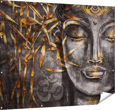 Gards Tuinposter Gouden Boeddha van Aquarel - Abstract - 150x120 cm - Tuindoek - Tuindecoratie - Wanddecoratie buiten - Tuinschilderij