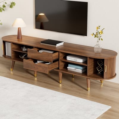Tv-kast met schuifdeuren - tv-meubel 175x38x45cm - tv-standaard - lage tv-kast - tv-beugel - walnotekleur