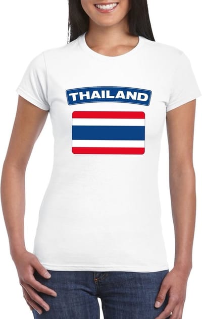 Vlag Thailand t-shirt - wit - met vlag van het land print - voor dames - korte mouwen - supporters S