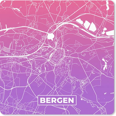 Muismat 20x20 cm - Mousepad Stadskaart - België - Bergen - Paars - Muismatten