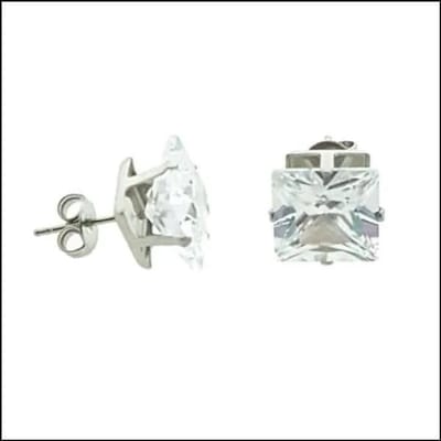 Aramat Jewels | Oorbellen | RVS Vierkante Zirkonia Oorbellen - Tijdloze Oorstekers | Zilverkleurig / Transparant / 10mm | | | Staal | Kinderen, Volwassenen | Verkleurd niet