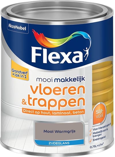 Flexa - Mooi Makkelijk Vloeren & Trappen Zijdeglans - Mooi Warmgrijs - Mengverf - 750 Ml