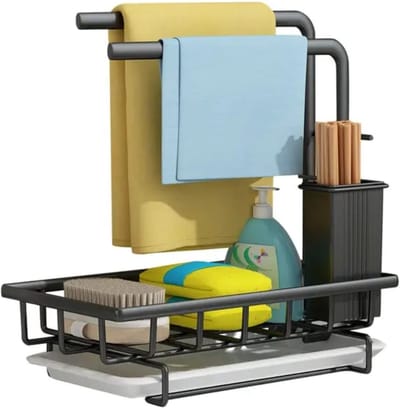 Vaatdoekhouder - Aanrecht Organiser - Aanrecht Organizer - Gootsteen Organiser - Gootsteen Organizer - Keuken Organizer - Sponshouder - Sponshouder Gootsteen - Aanrechtbakje -RVS