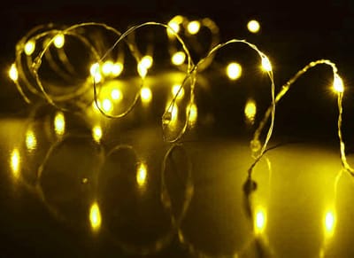 KIMU® 2x Led Lampjes Snoer - Geel 2 meter Lichtsnoer - Verlichting Kleding Lichtjes Haar Hoed Ledlampjes Fiets Streng Fietsverlichting CR2032 Festival