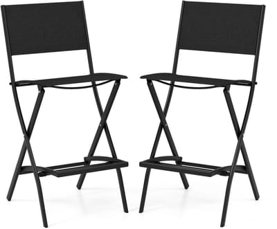 COSTWAY Set van 2 outdoor barkrukken, inklapbare barstoelen met rugleuning en voetensteun, tot 150 kg belastbaar, zithoogte 71 cm, tuinstoelen voor balkon, tuin en zwembad, zwart
