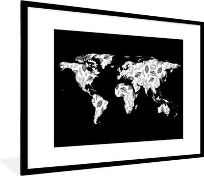 Poster in lijst - Fotolijst 80x60 cm - Posters - Wereldkaart - Planten - Zwart - Posterlijst zwart - Decoratie - Wanddecoratie woonkamer - Muurdecoratie slaapkamer