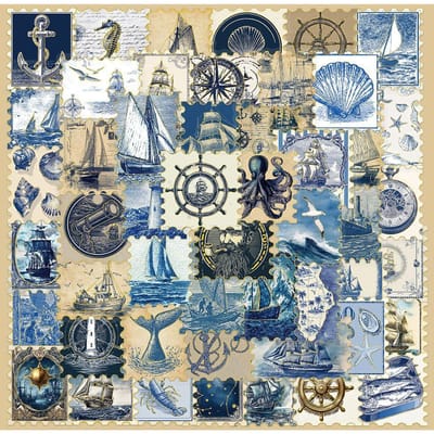 50 PIÈCES Autocollants Timbres-poste Nautiques Bleus Vintage, Décals Imperméables Bateau à Voile Phare Océan Rétro pour Papeterie gray