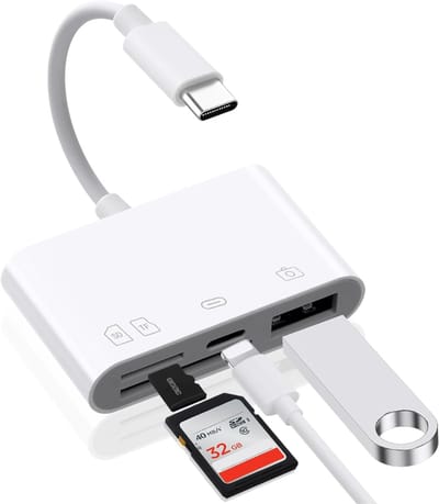 TIM® Sd Kaart Lezer - SD-kaart - SD-kaartlezer USB-C - Wit - ‎18cm x 8cm x 2cm