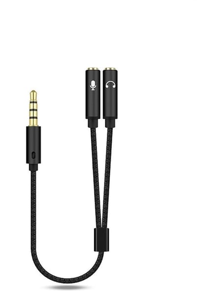Nereb – 3.5mm Audio Splitter Kabel – Mannelijk naar 2x Vrouwelijk – Headset & Microfoon Adapter – Gevlochten Kabel – Koptelefoon Splitter – 20 cm