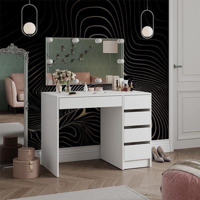 Kaptafel met verlichting - Make-up tafel - Schoonheidsroutine - 5 laden - 100 cm breed - Wit