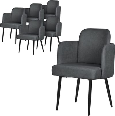 Set van 6 eetkamerstoelen met rugleuning & armleuning antraciet met metalen poten tot 120 kg ML-Design
